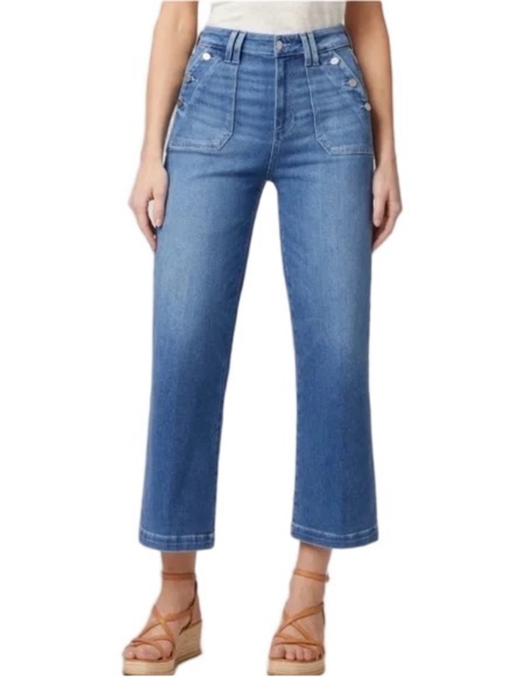 PAIGE Aubrey High Rise Ankle Wide Leg Jeans Karlyn Blue Medium Wash Size 27